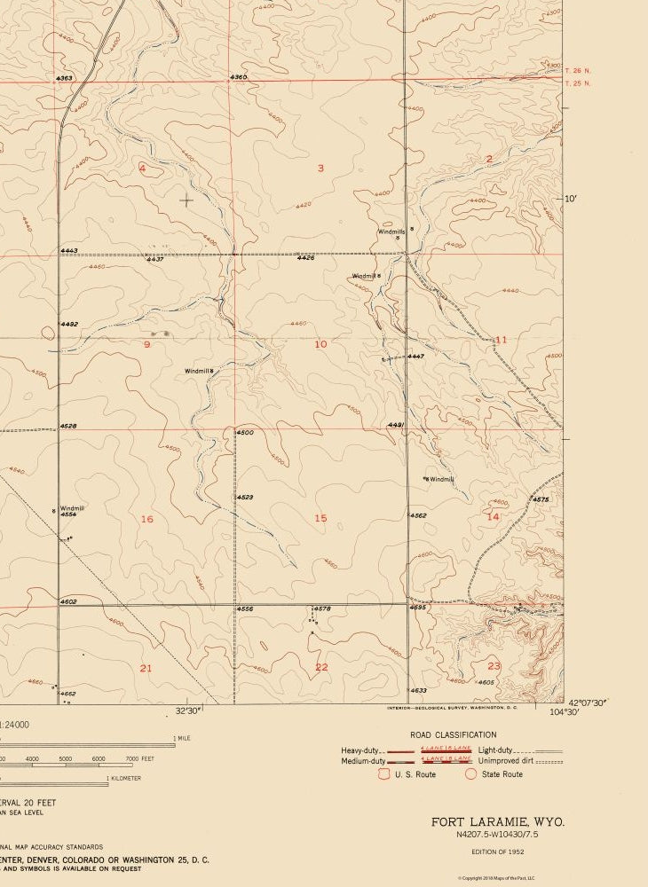 Topographical Map - Fort Laramie Wyoming Quad - USGS 1952 - 23 x 31.50 - Vintage Wall Art