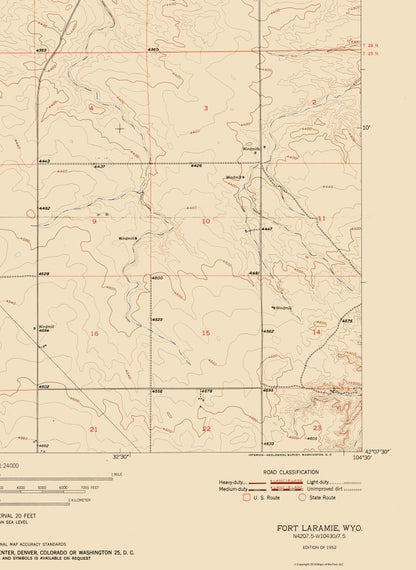 Topographical Map - Fort Laramie Wyoming Quad - USGS 1952 - 23 x 31.50 - Vintage Wall Art