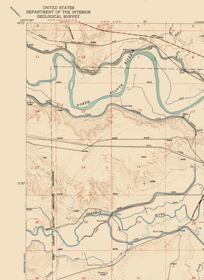 Topographical Map - Fort Laramie Wyoming Quad - USGS 1952 - 23 x 31.50 - Vintage Wall Art