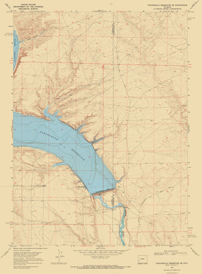 Topographical Map - Fontenelle Reservoir Wyoming Quad - USGS 1968 - 23 x 31.26 - Vintage Wall Art