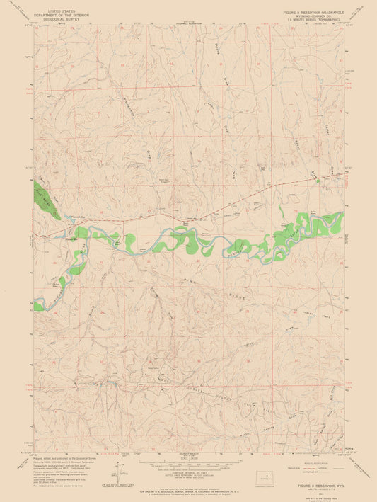 Topographical Map - Figure 8 Reservoir Wyoming Quad - USGS 1961 - 23 x 30.61 - Vintage Wall Art