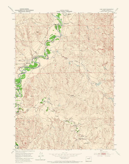 Topographical Map - Fort Reno Wyoming Quad - USGS 1953 - 23 x 29.30 - Vintage Wall Art