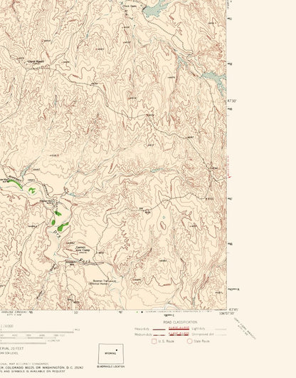 Topographical Map - Fort Reno Wyoming Quad - USGS 1953 - 23 x 29.30 - Vintage Wall Art