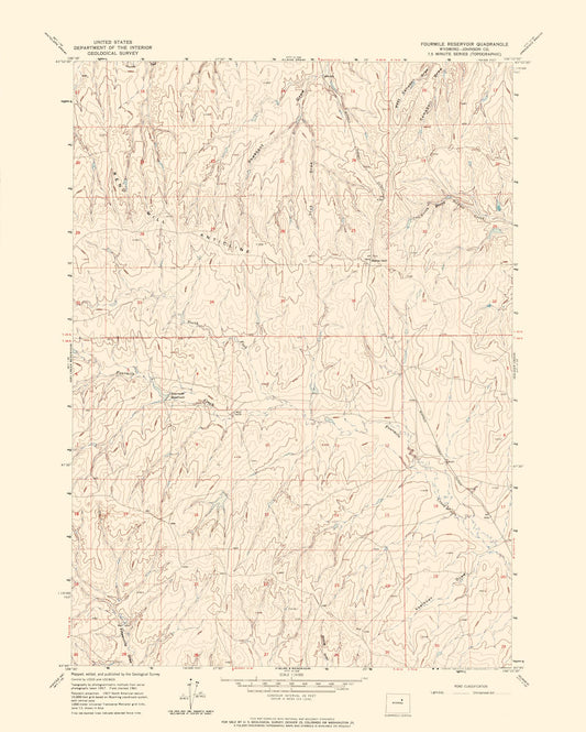 Topographical Map - Fourmile Reservoir Wyoming Quad - USGS 1961 - 23 x 28.70 - Vintage Wall Art