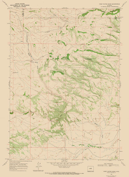 Topographical Map - First Water Draw Wyoming Quad - USGS 1968 - 23 x 31.53 - Vintage Wall Art