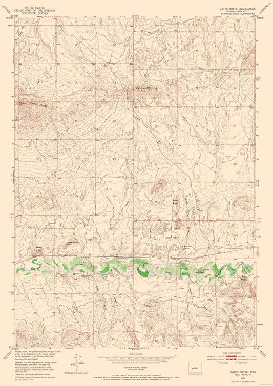 Topographical Map - Gates Butte Wyoming Quad - USGS 1952 - 23 x 32.54 - Vintage Wall Art