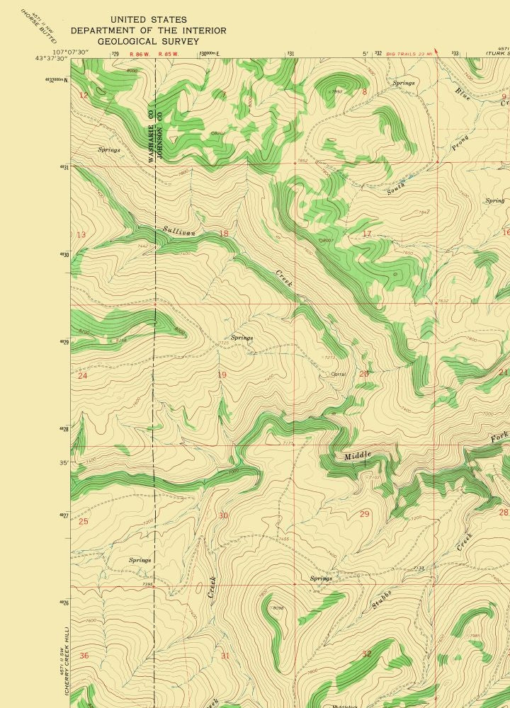 Topographical Map - Gordon Creek Wyoming Quad - USGS 1967 - 23 x 31.92 - Vintage Wall Art