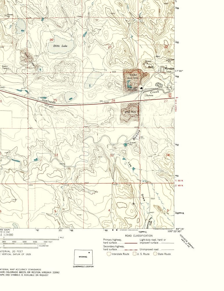 Topographical Map - East Gillette Wyoming Quad - USGS 1971 - 23 x 29.87 - Vintage Wall Art