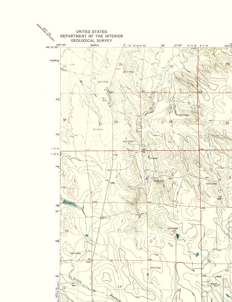 Topographical Map - East Gillette Wyoming Quad - USGS 1971 - 23 x 29.87 - Vintage Wall Art