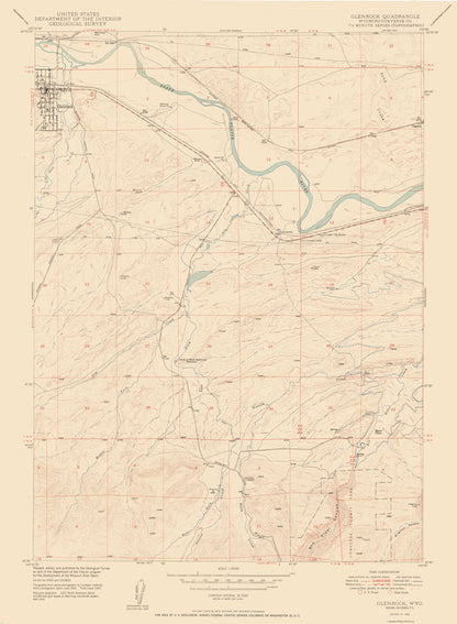 Topographical Map - Glenrock Wyoming Quad - USGS 1950 - 23 x 31.34 - Vintage Wall Art