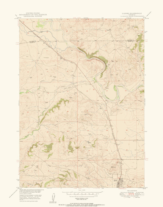 Topographical Map - Glendo Wyoming Quad - USGS 1949 - 23 x 29.26 - Vintage Wall Art