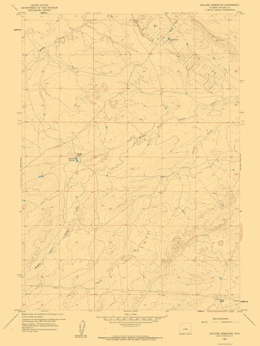 Topographical Map - Gaylord Reservoir Wyoming Quad - USGS 1959 - 23 x 30.57 - Vintage Wall Art