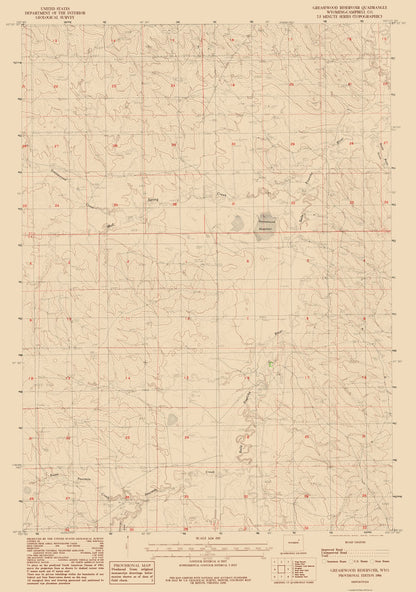 Topographical Map - Greasewood Reservoir Wyoming Quad - USGS 1984 - 23 x 32.73 - Vintage Wall Art