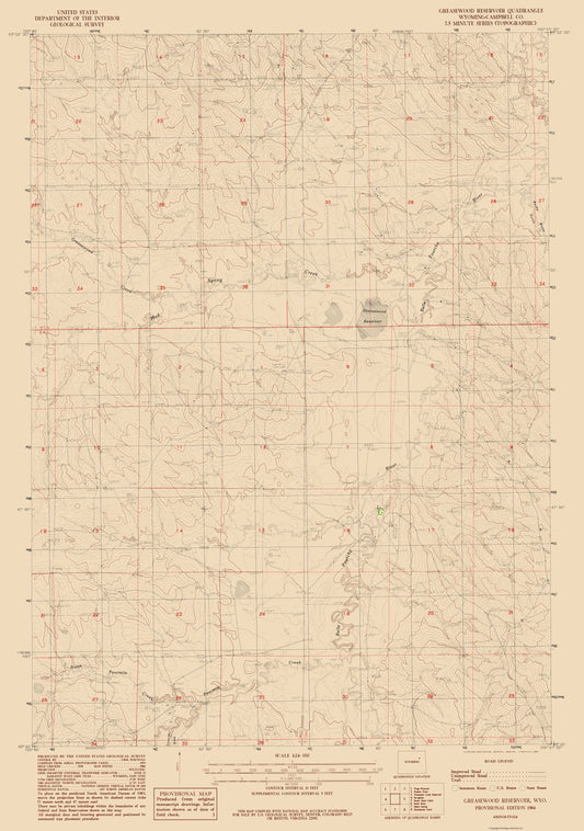 Topographical Map - Greasewood Reservoir Wyoming Quad - USGS 1984 - 23 x 32.73 - Vintage Wall Art