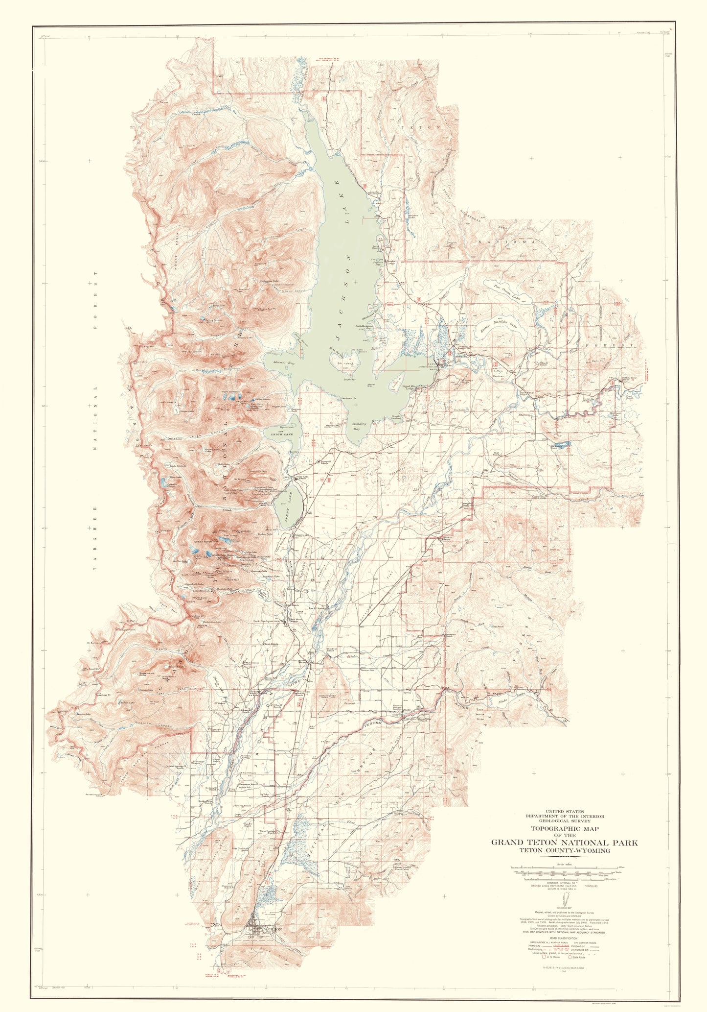 Topographical Map - Grand Teton National Park Wyoming Sheet - USGS 1948 - 23 x 32.89 - Vintage Wall Art