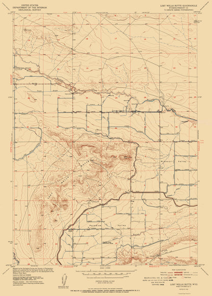 Topographical Map - Lost Wells Butte Wyoming Quad - USGS 1952 - 23 x 32.11 - Vintage Wall Art