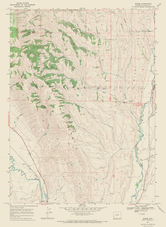 Topographical Map - Marse Wyoming Quad - USGS 1967 - 23 x 31.50 - Vintage Wall Art