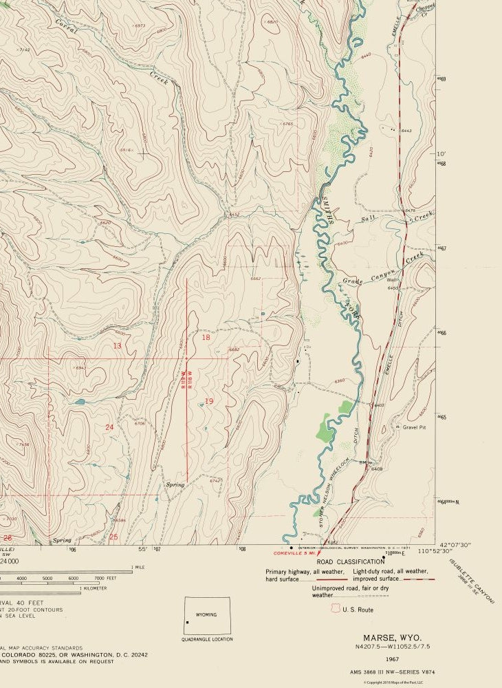 Topographical Map - Marse Wyoming Quad - USGS 1967 - 23 x 31.50 - Vintage Wall Art