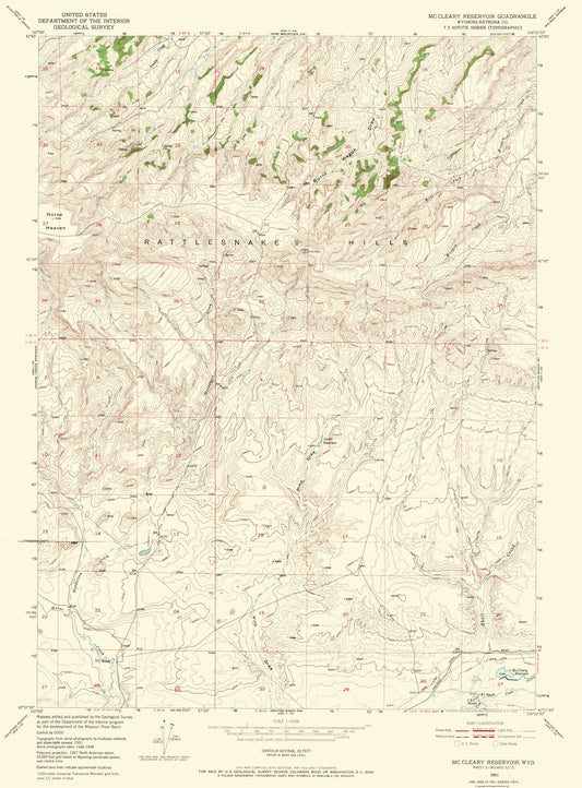 Topographical Map - Mc Cleary Reservoir Wyoming Quad - USGS 1951 - 23 x 31.17 - Vintage Wall Art