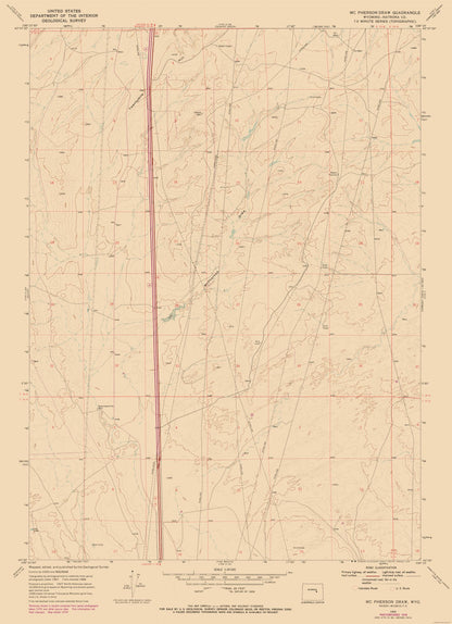 Topographical Map - Mc Pherson Draw Wyoming Quad - USGS 1968 - 23 x 31.73 - Vintage Wall Art