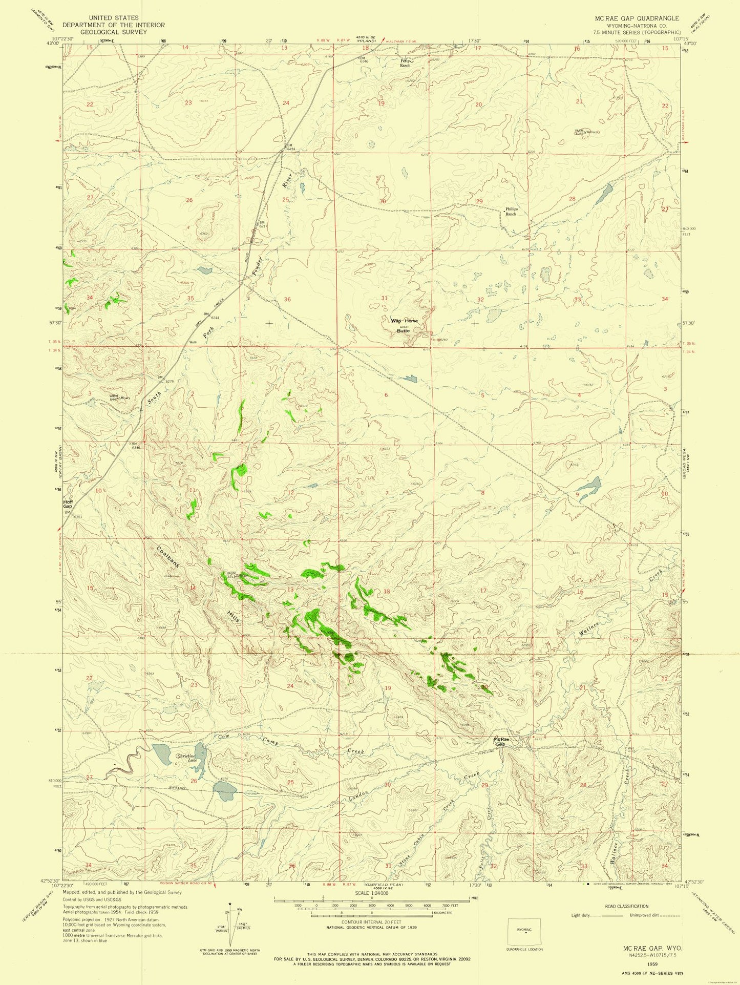 Topographical Map - Mc Rae Gap Wyoming Quad - USGS 1959 - 23 x 30.61 - Vintage Wall Art