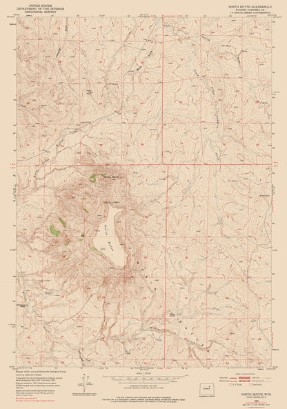 Topographical Map - North Butte Wyoming Quad - USGS 1953 - 23 x 32.80 - Vintage Wall Art