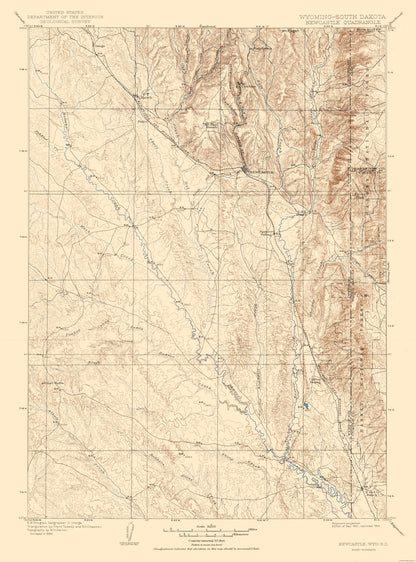 Topographical Map - Newcastle Wyoming Quad - USGS 1901 - 23 x 31.06 - Vintage Wall Art