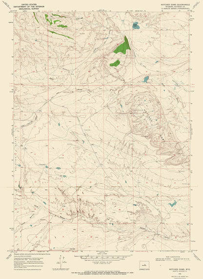 Topographical Map - Notches Dome Wyoming Quad - USGS 1968 - 23 x 31.66 - Vintage Wall Art