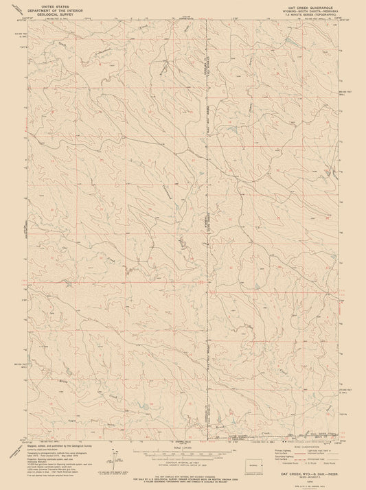 Topographical Map - Oak Creek Wyoming Quad - USGS 1978 - 23 x 30.84 - Vintage Wall Art