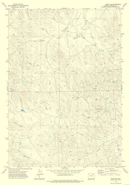 Topographical Map - North West Oriva Wyoming Quad - USGS 1971 - 23 x 32.52 - Vintage Wall Art