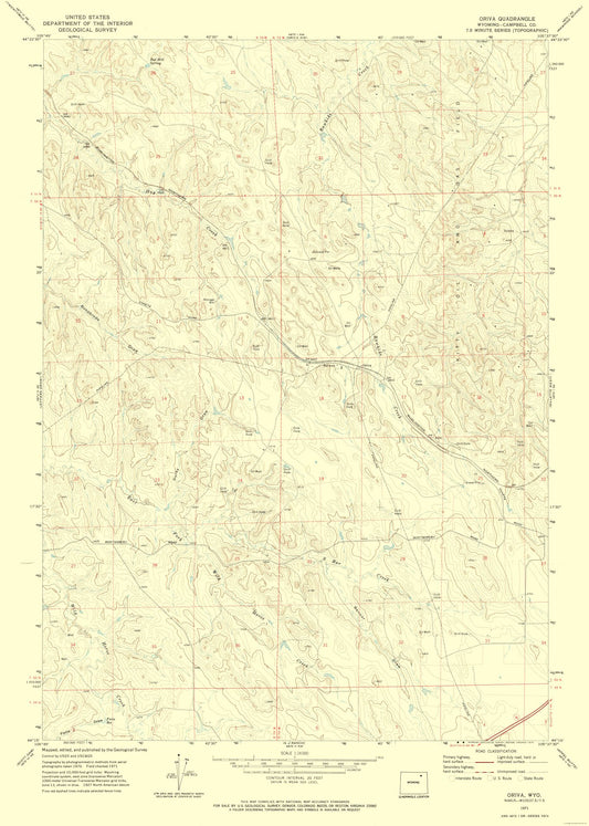 Topographical Map - Oriva Wyoming Quad - USGS 1971 - 23 x 32.23 - Vintage Wall Art