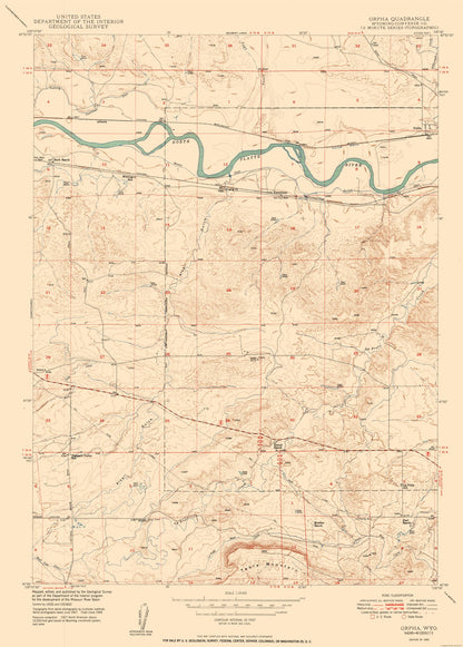 Topographical Map - Orpha Wyoming Quad - USGS 1950 - 23 x 32.14 - Vintage Wall Art