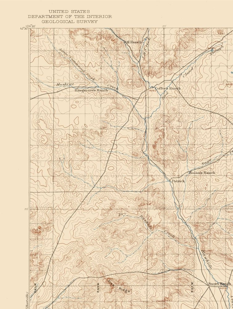 Topographical Map - Patrick Wyoming Sheet - USGS 1946 - 23 x 30.46 - Vintage Wall Art
