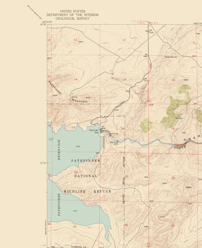 Topographical Map - Pathfinder Dam Wyoming Quad - USGS 1951 - 23 x 28.10 - Vintage Wall Art