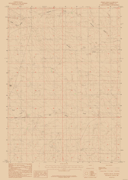 Topographical Map - Persson Draw Wyoming Quad - USGS 1984 - 23 x 32.41 - Vintage Wall Art