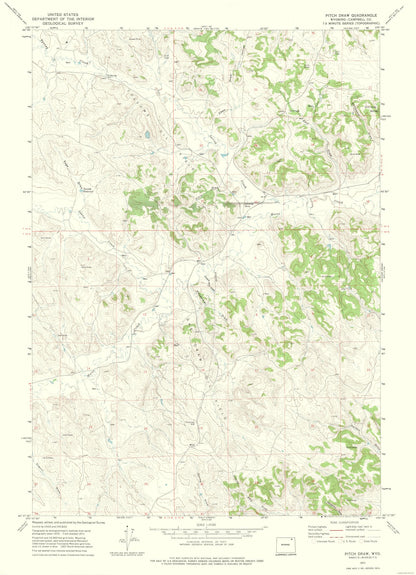 Topographical Map - Pitch Draw Wyoming Quad - USGS 1971 - 23 x 31.80 - Vintage Wall Art