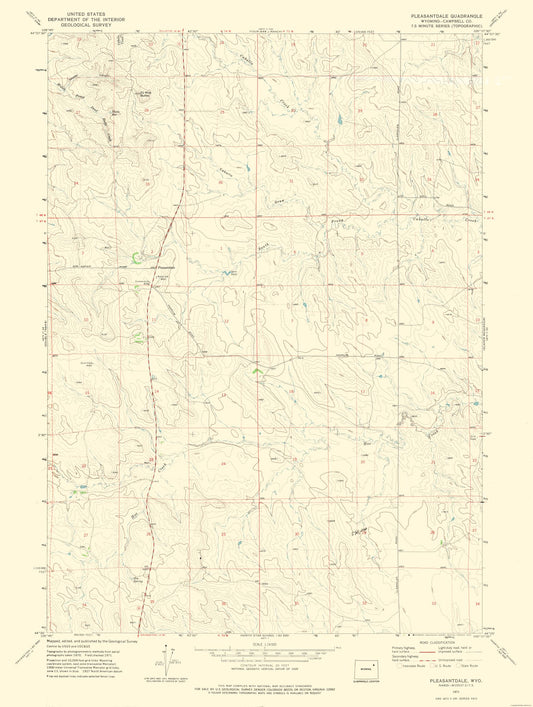 Topographical Map - Pleasantdale Wyoming Quad - USGS 1971 - 23 x 30.50 - Vintage Wall Art