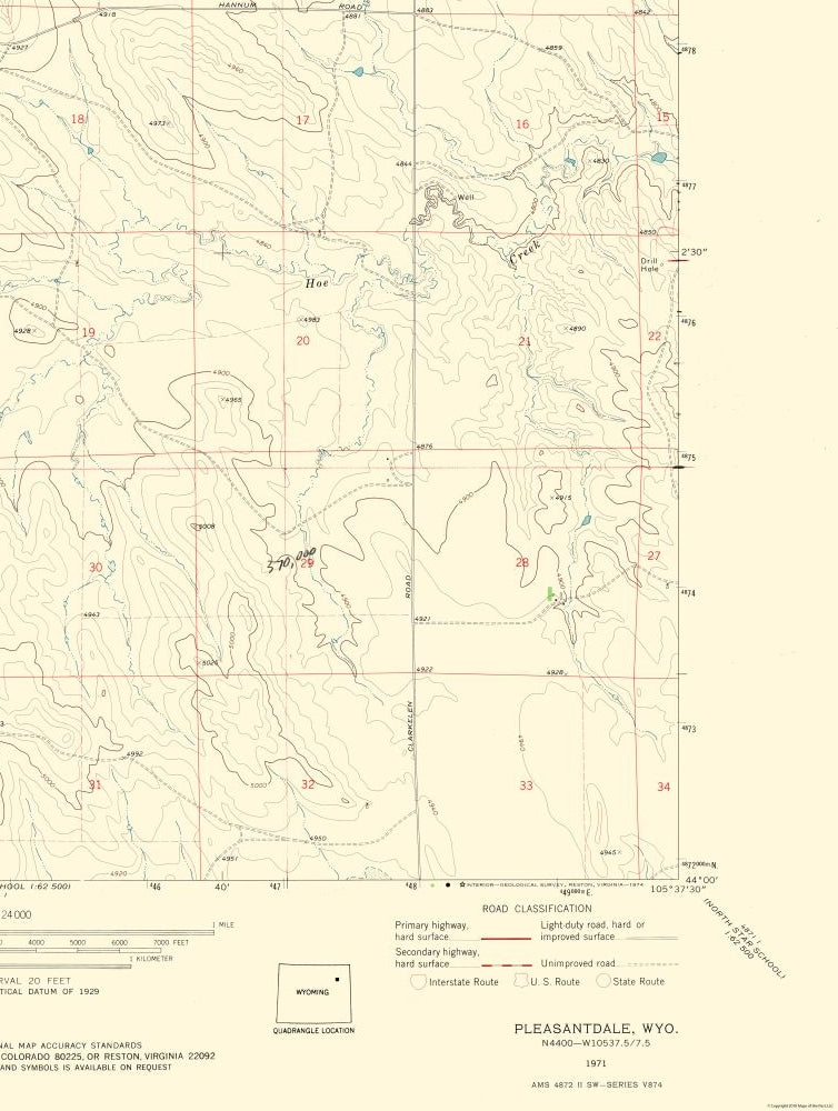 Topographical Map - Pleasantdale Wyoming Quad - USGS 1971 - 23 x 30.50 - Vintage Wall Art