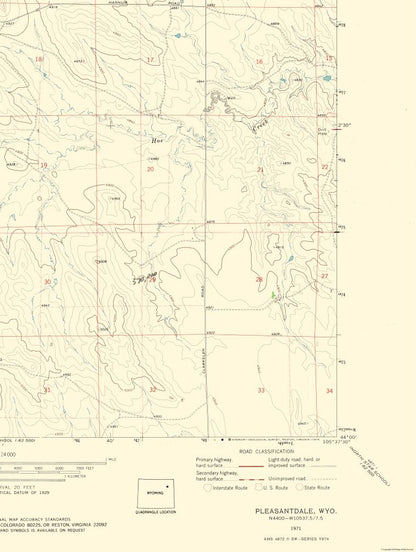 Topographical Map - Pleasantdale Wyoming Quad - USGS 1971 - 23 x 30.50 - Vintage Wall Art