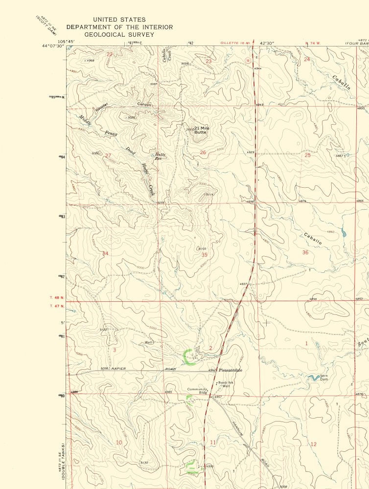 Topographical Map - Pleasantdale Wyoming Quad - USGS 1971 - 23 x 30.50 - Vintage Wall Art