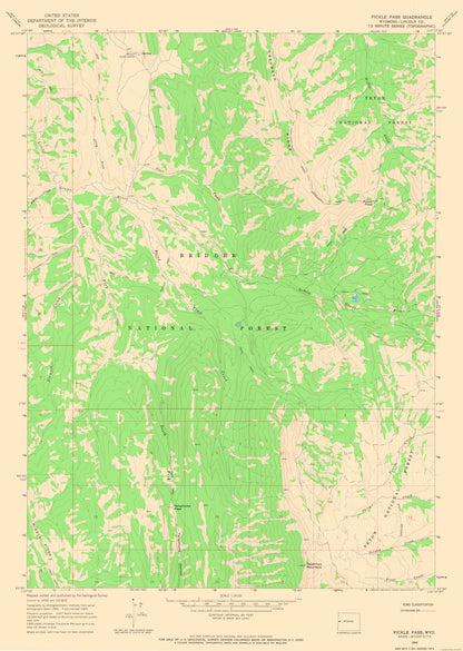 Topographical Map - Pickle Pass Wyoming Quad - USGS 1965 - 23 x 32.34 - Vintage Wall Art