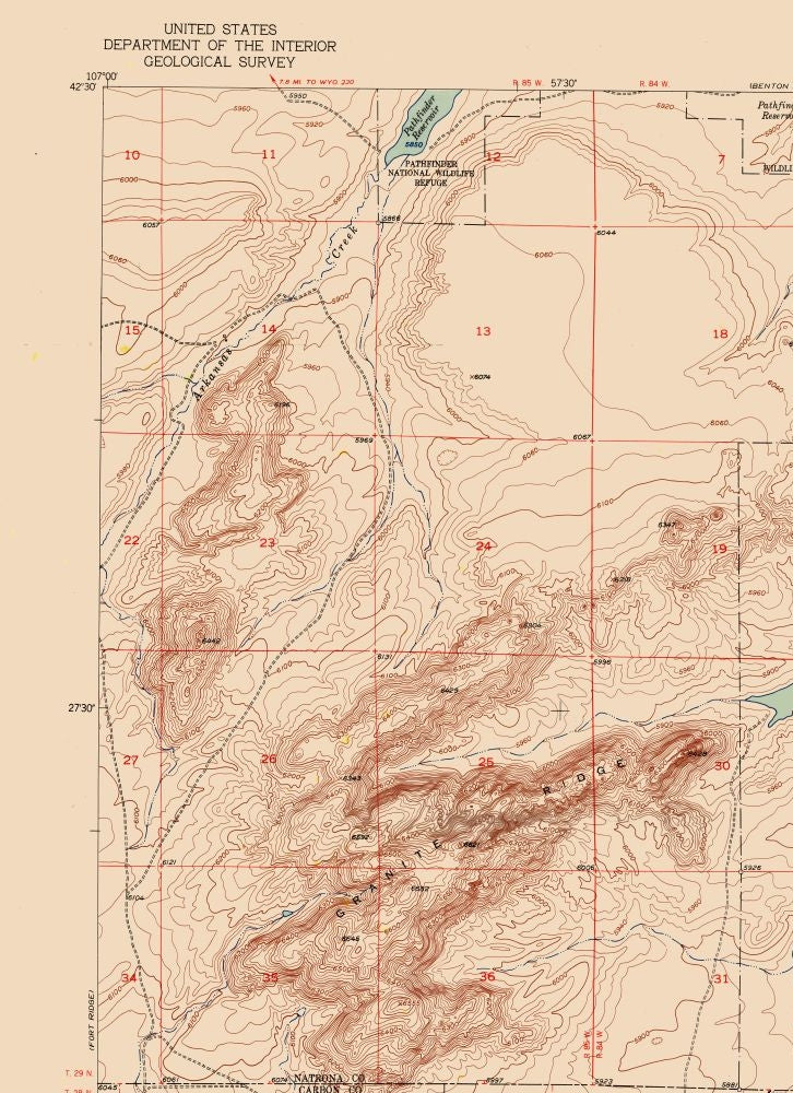 Topographical Map - Pathfinder Reservoir Wyoming Quad - USGS 1951 - 23 x 31.67 - Vintage Wall Art
