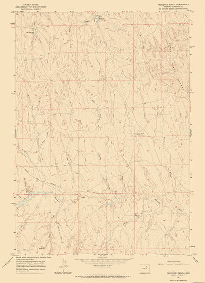 Topographical Map - Provence Ranch Wyoming Quad - USGS 1961 - 23 x 31.64 - Vintage Wall Art