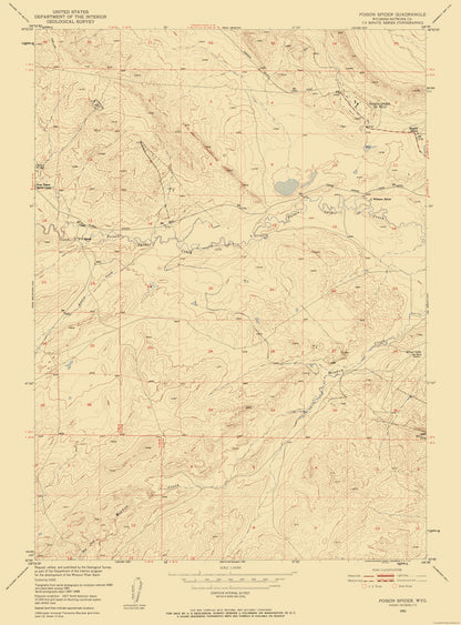 Topographical Map - Poison Spider Wyoming Quad - USGS 1951 - 23 x 31.14 - Vintage Wall Art