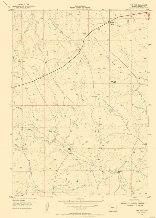 Topographical Map - Pine Tree Wyoming Quad - USGS 1954 - 23 x 32.09 - Vintage Wall Art