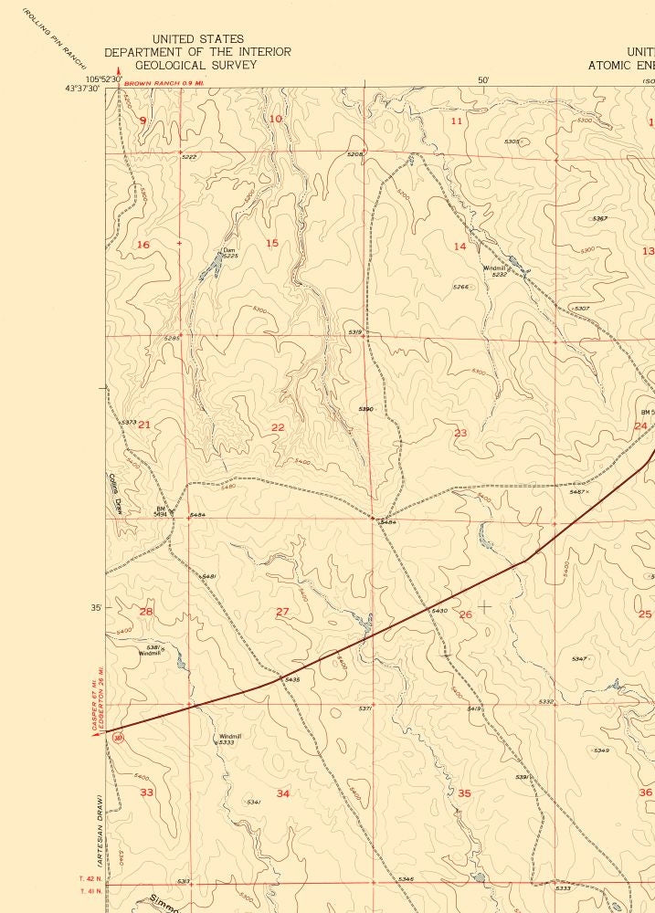 Topographical Map - Pine Tree Wyoming Quad - USGS 1954 - 23 x 32.09 - Vintage Wall Art