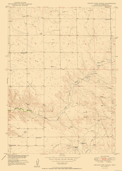 Topographical Map - Prairie View School Wyoming Quad - USGS 1950 - 23 x 32.31 - Vintage Wall Art