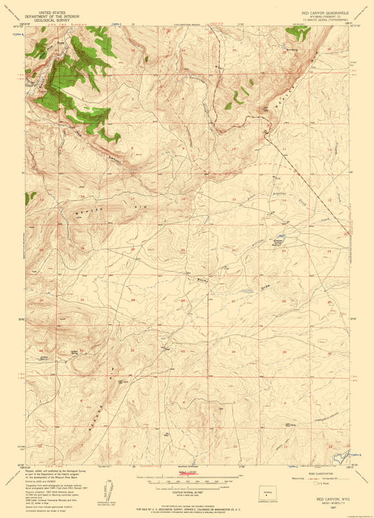 Topographical Map - Red Canyon Wyoming Quad - USGS 1957 - 23 x 31.79 - Vintage Wall Art