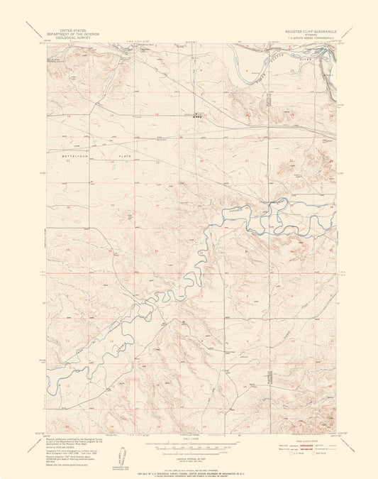 Topographical Map - Register Cliff Wyoming Quad - USGS 1950 - 23 x 29.13 - Vintage Wall Art