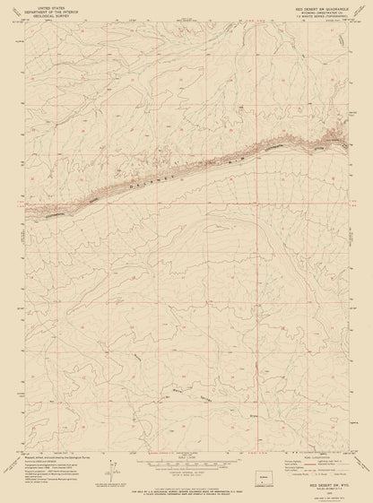 Topographical Map - South West Red Desert Wyoming Quad - USGS 1970 - 23 x 31.01 - Vintage Wall Art